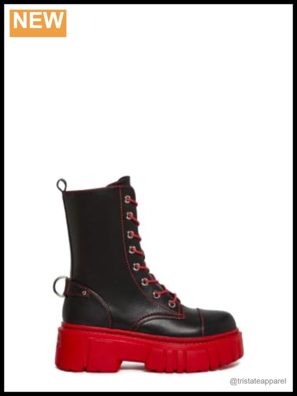 Vegan Leather Combat Boots Chunky Platform Mid-Calf Adjustable Lace-Ups Side